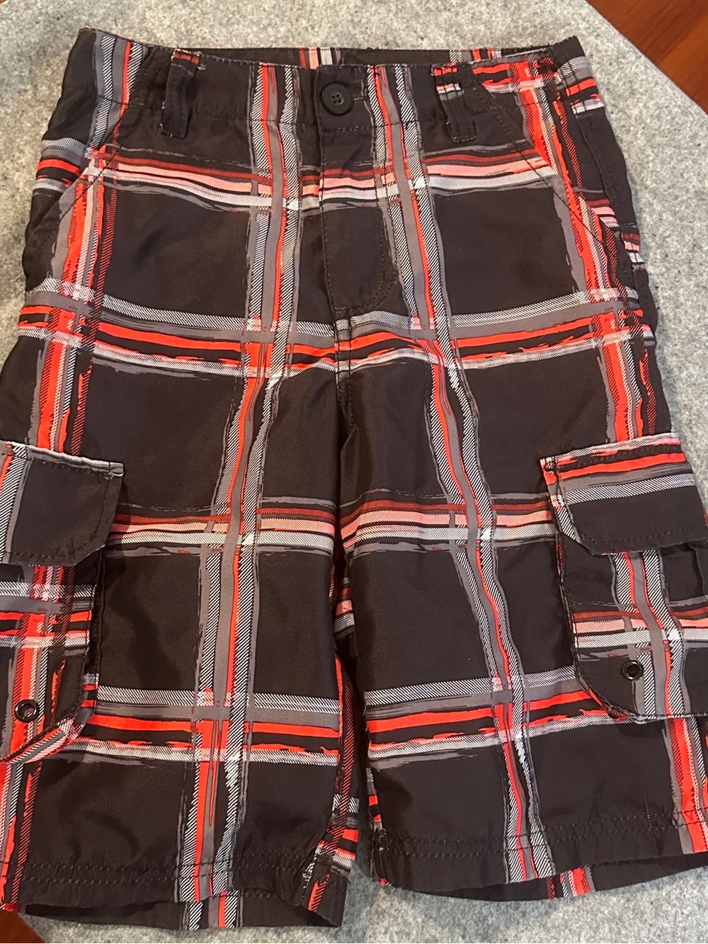 OP Board Shorts Cargo Kids Plaid Black Red